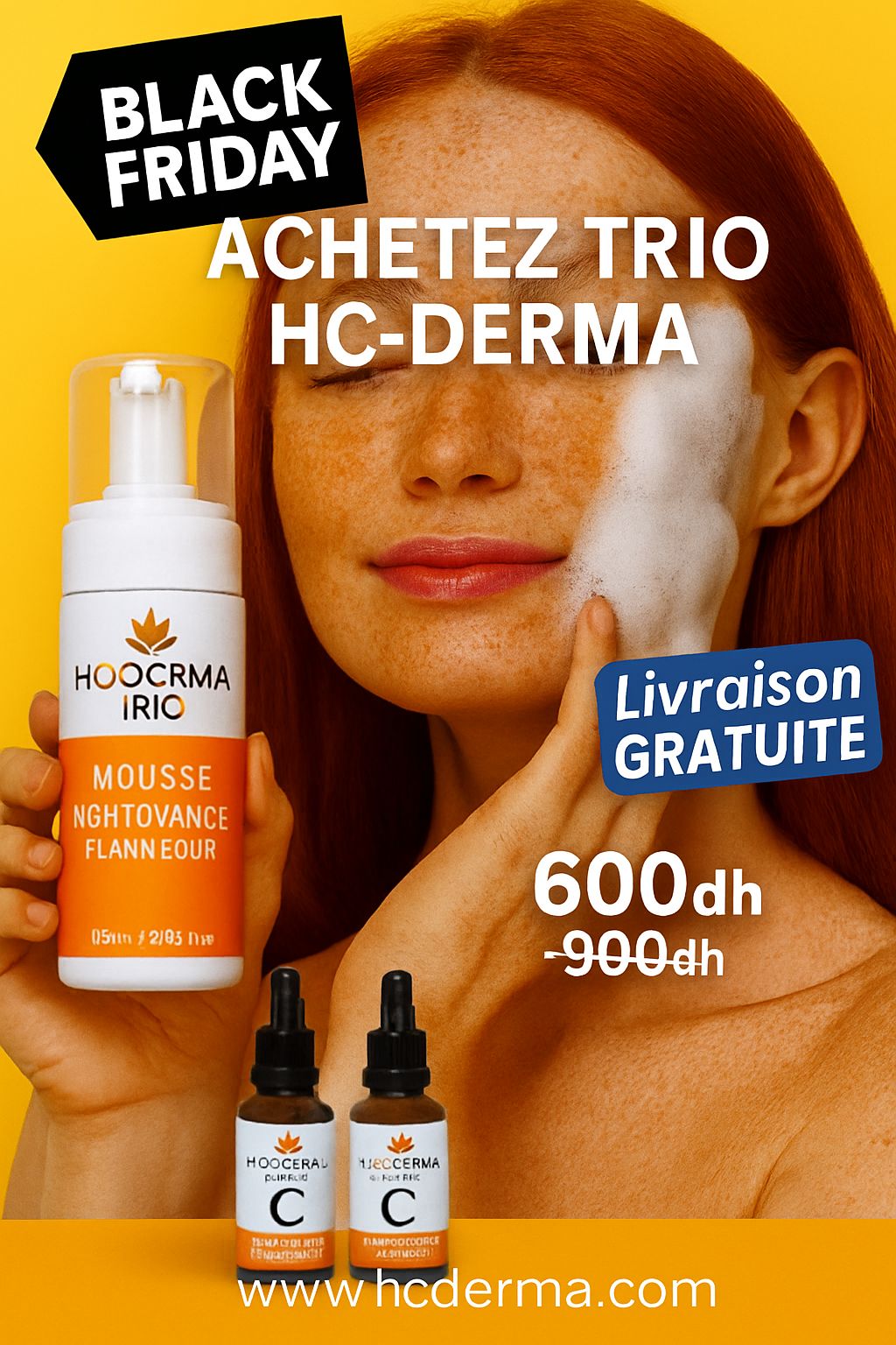 PACK TRIO HC-DERMA (Mousse nettoyante  +  2 Sérums vitamine C)